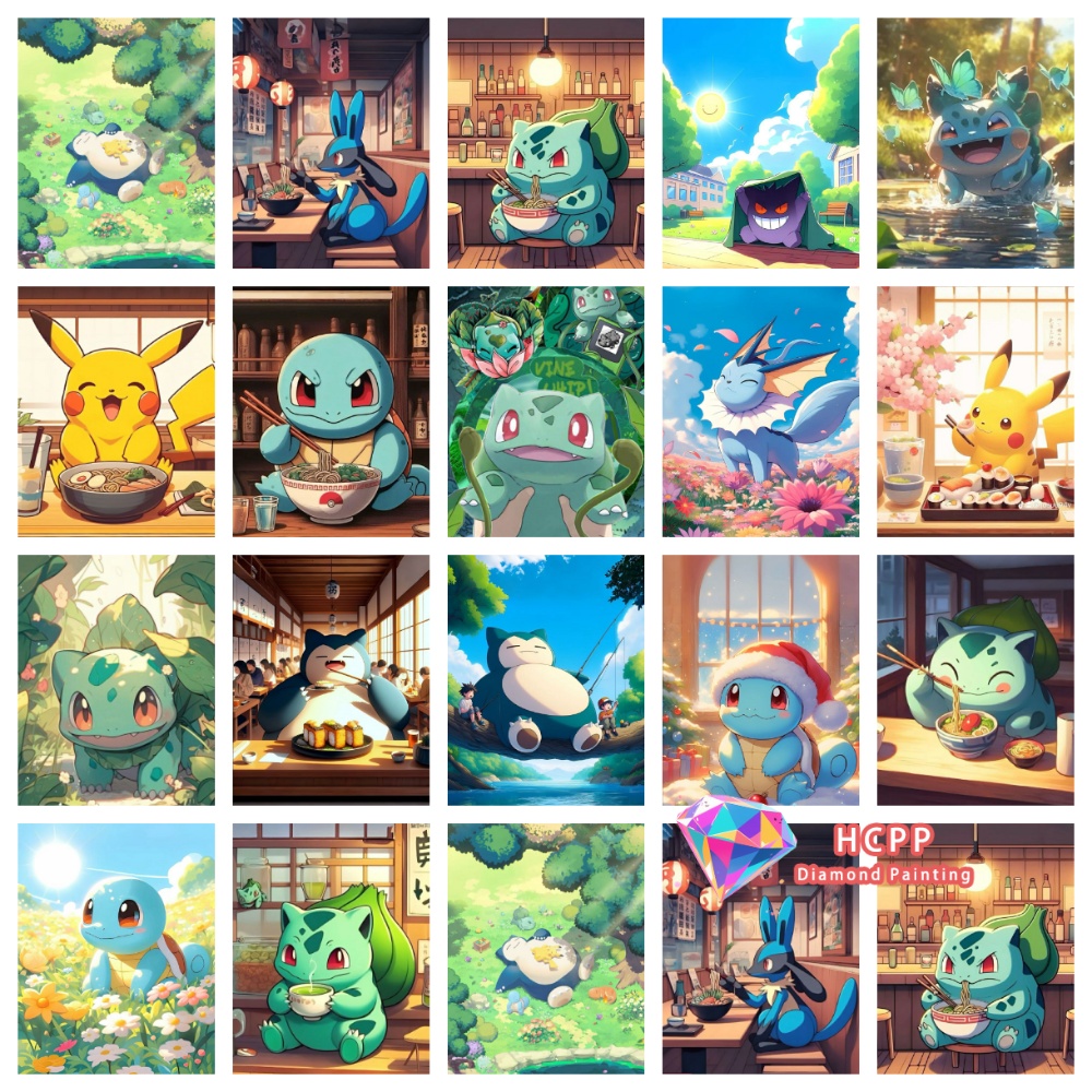 Resin Art Work - Zestaw do malowania diamentami Pikachu Bulbasaur