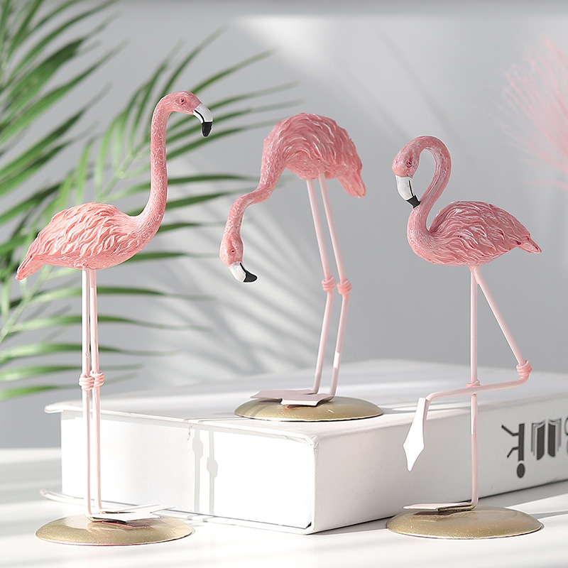 Resin Art For Wedding Gift - 3 sztuki różowych figurinek flamingów, tropikalny
